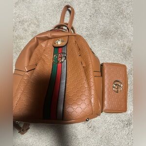 Brown print Backpack/Wallet Set